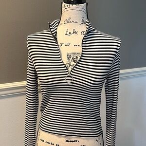 Forever21 Striped Long Sleeve Cropped Quarter Zip